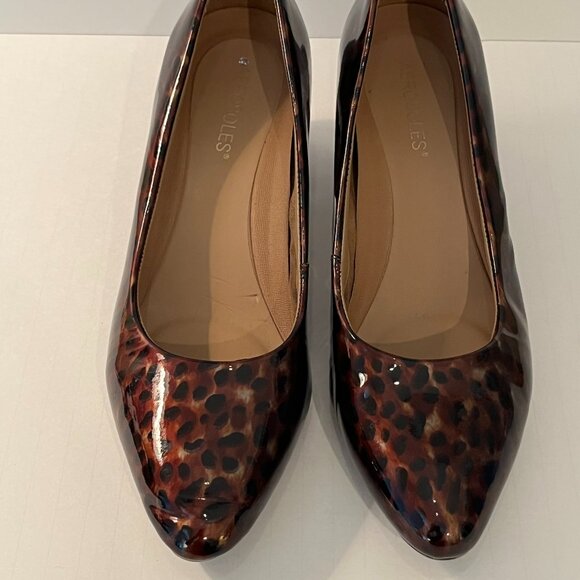 AEROSOLES "Silver Star" Patent Leather Animal Print Block Heel Pumps ~ Size 9.5M - Picture 3 of 11